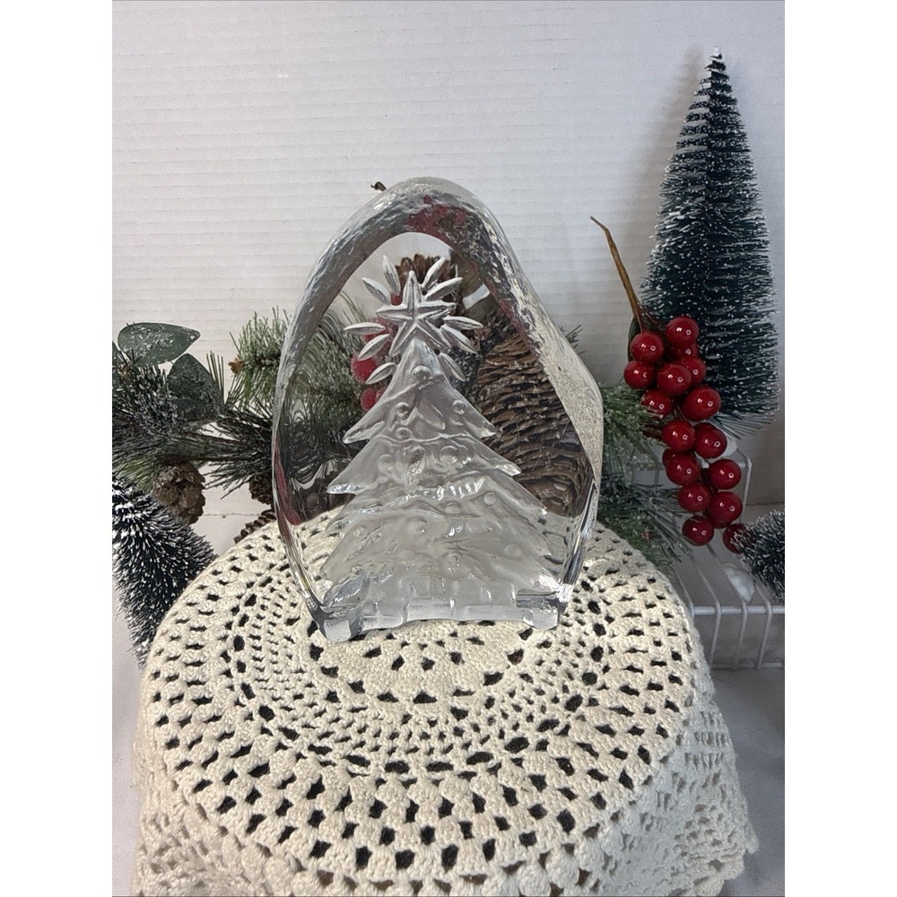 Cristal d' Arques France Lead Crystal Christmas Tree Paperweight orig box 4.5"